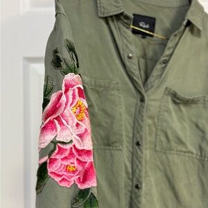 Rails Olive Shirt with Pink Accents